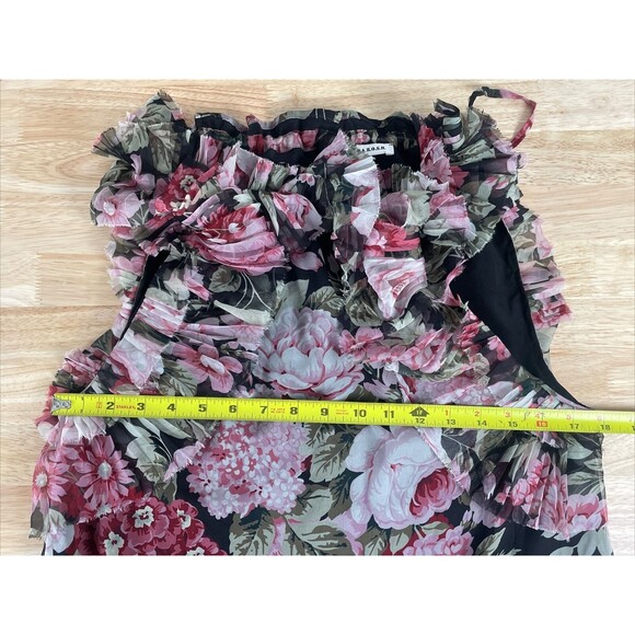 P.A.R.O.S.H. Floral Ruffle Top Shirt Sleeveless Round Collar Black Pink Sz Small - Picture 3 of 10